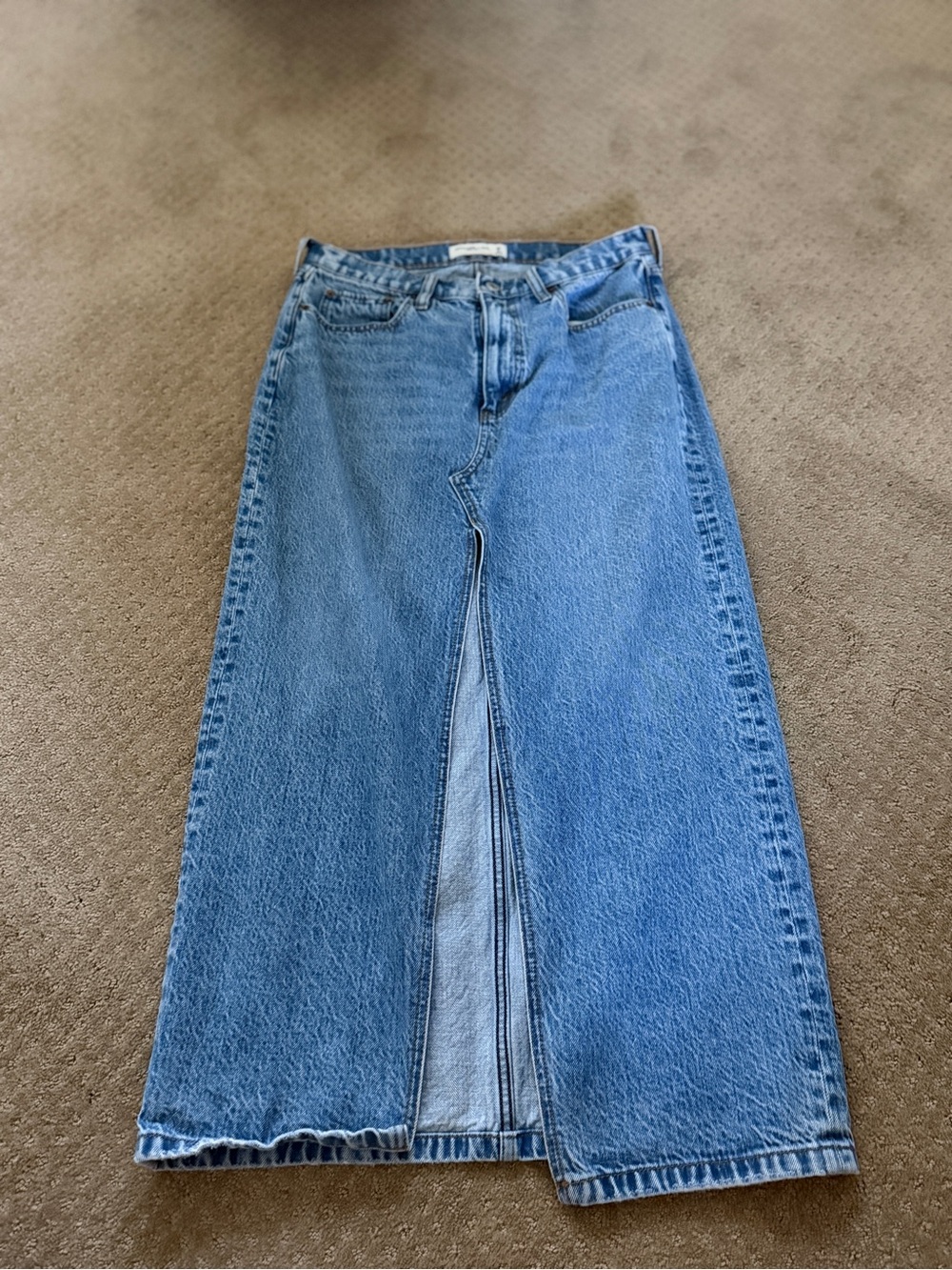 Abercrombie & Fitch Mid Blue Denim Maxi Skirt with Front Slit